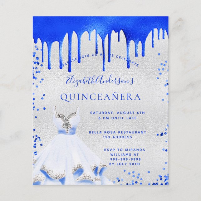 Flyer Quinceanera - convite para o orçamento real de pra (Frente)
