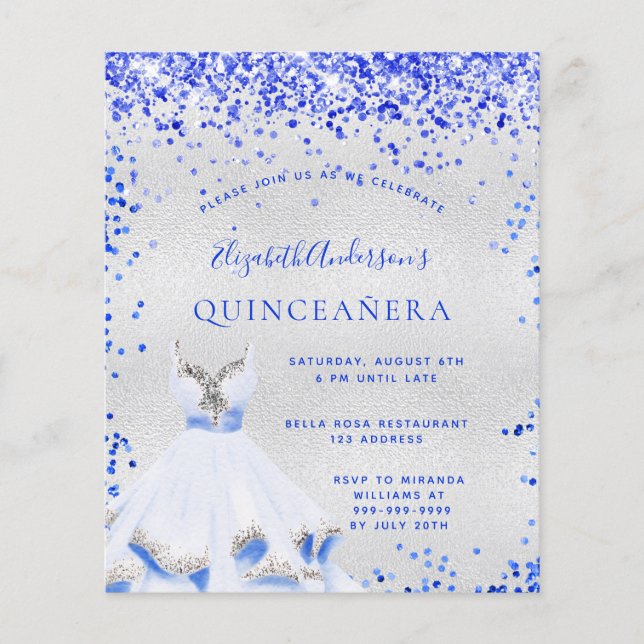 Flyer Quinceanera - convite para o orçamento real de pra (Frente)