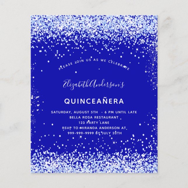 Flyer Quinceanera - convite para orçamento real azul bra (Frente)