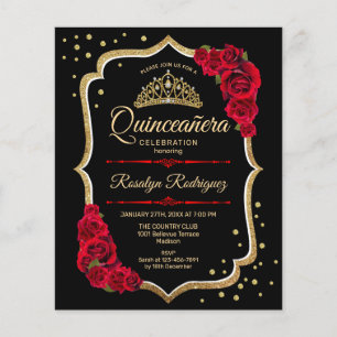 Flyer Quinceanera do Orçamento - Convite Dourado Vermelh
