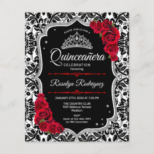 Flyer Quinceanera do Orçamento - Convite para Prata Verm