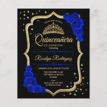 Quinceanera do Orçamento - Dourado Convite Azul Ne