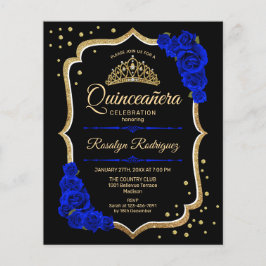 Flyer Quinceanera do Orçamento - Dourado Convite Azul Ne