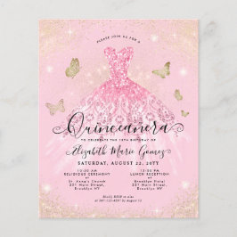 Flyer Quinceanera Dourada Rosa Rosa Barata Cinza Rosa