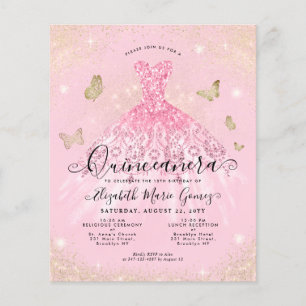 Flyer Quinceanera Dourada Rosa Rosa Barata Cinza Rosa