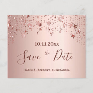 Flyer Quinceanera esfregue o orçamento de ouro rosa Sal