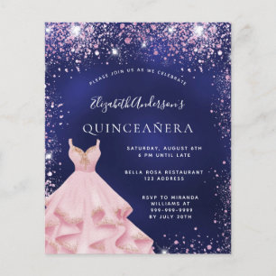 Flyer Quinceanera marinho azul cor-rosa convite para o o
