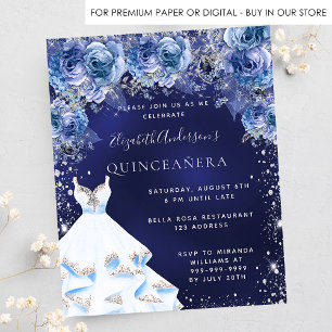 Flyer Quinceanera marinho azul vestimenta convite do orç