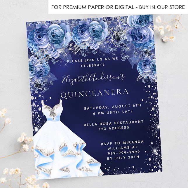 Flyer Quinceanera marinho azul vestimenta convite do orç (Criador carregado)