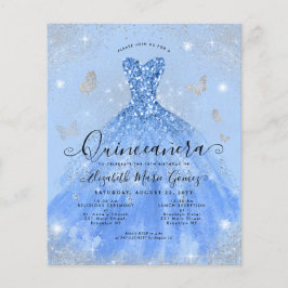 Flyer Quinceanera, palhaço de prata azul barato, convida