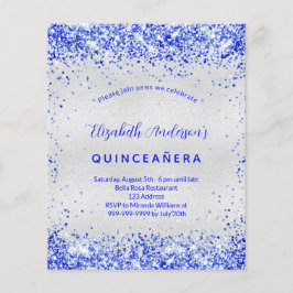 Flyer Quinceanera prateada - convite orçamental azul rea