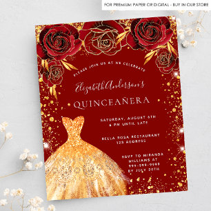 Flyer Quinceanera red gold glitter vestido orçamento fl