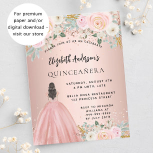 Flyer Quinceanera rosa flores vestimenta convite para or