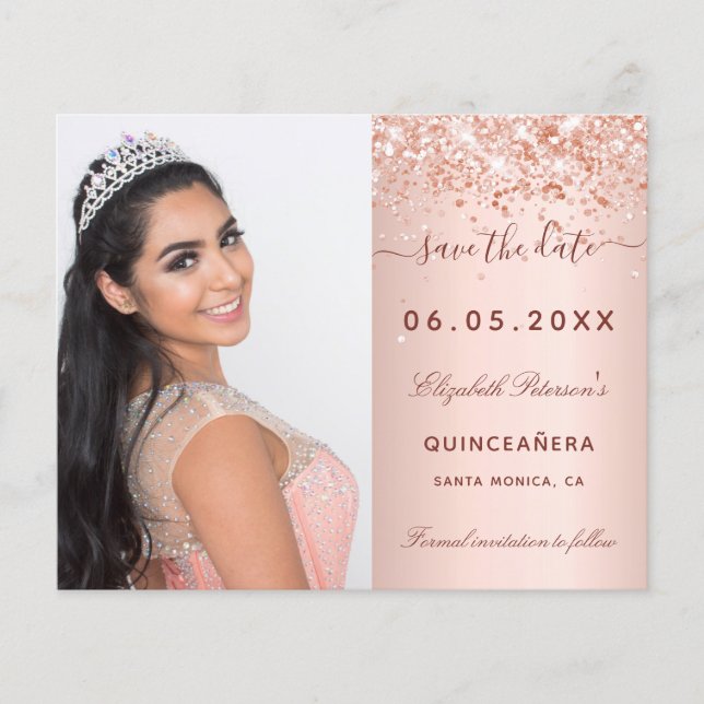 Flyer Quinceanera rosa para escamotear orçamento de foto (Frente)