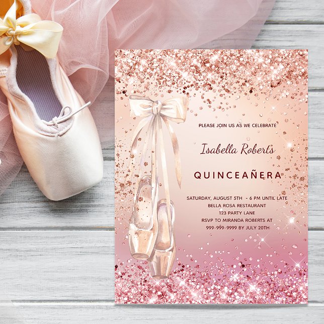 Flyer Quinceanera rosa pink bailerina convite orçamental (Criador carregado)