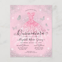 Quinceanera Silver Rosa Barata, Cinza Rosa, Convit