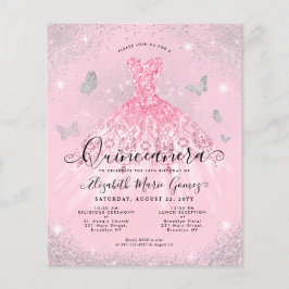 Flyer Quinceanera Silver Rosa Barata, Cinza Rosa, Convit