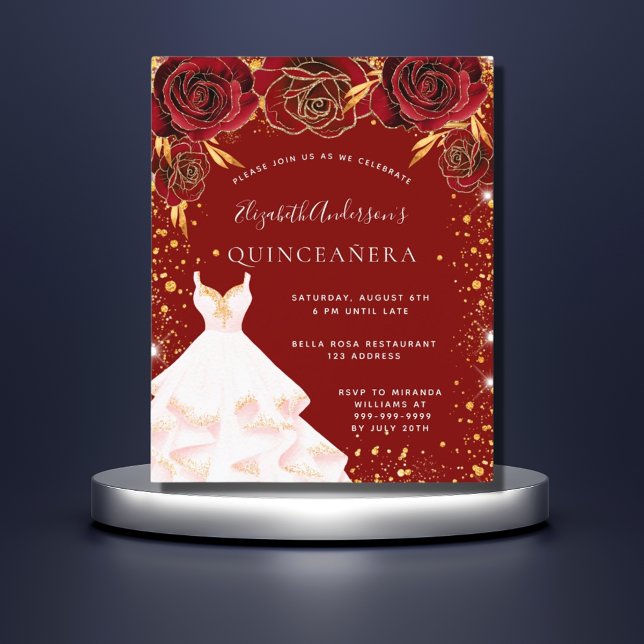 Flyer Quinceanera vermelha de ouro branco convite para o (Criador carregado)