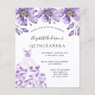 Flyer Quinceanera violet white dress orçamento floral