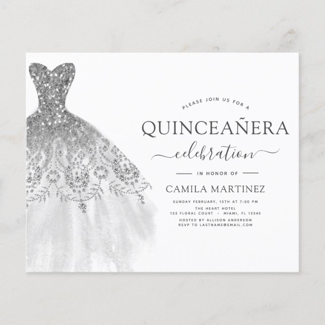 Flyer Quinceanera White e Silver Glitter (Frente)