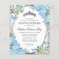 Quinto Convite Floral Azul Dusta Barata Quinceañer