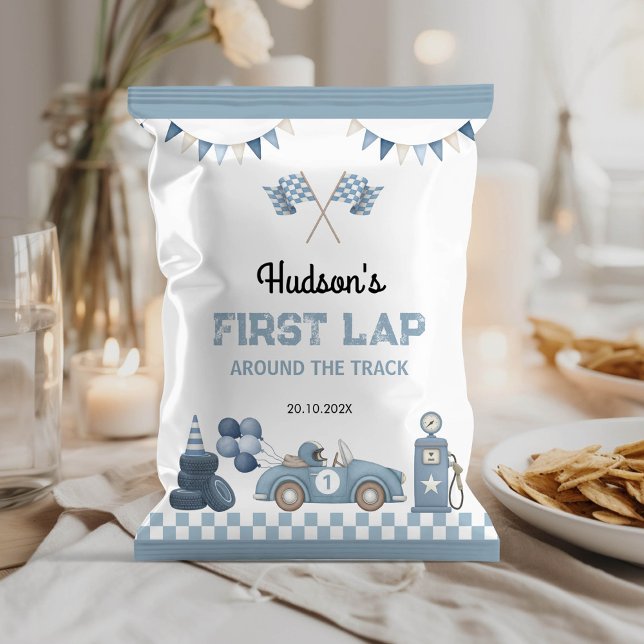 Flyer Race Car Blue Boy Birthday Chip Bag Wrapper (Criador carregado)