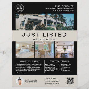 Flyer Real Estate House for Sale Logo Photo QR Black