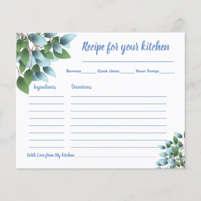 Flyer Recipe Card Bridal Shower Eucalyptus (Frente)