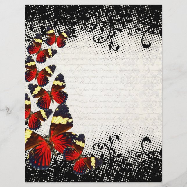 Flyer Red butterflies on black lace (Frente)