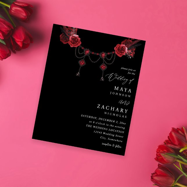 Flyer Red Floral e Crystal Weding - Preto (Criador carregado)