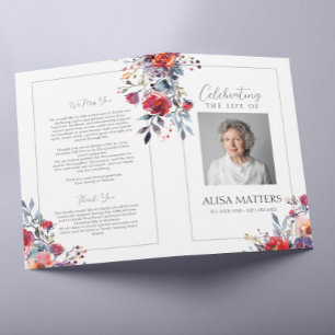 Flyer Red Floral Funeral Program Celebrando a Vida
