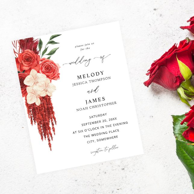 Flyer Red Floral Wedding (Criador carregado)