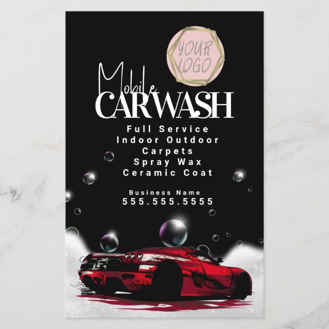 Flyer Red Mobile Car Wash Detailing Logo (Frente)
