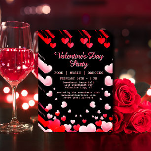 Flyer Red Pink Hearts Party Comida Music Dance