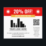 Flyer Red Special Oferece Desconto de seu Logotipo e Cód<br><div class="desc">Folheto de desconto de oferta especial para sua pequena empresa com um banner vermelho no topo combinado com um banner amarelo menor e fontes brancas em negrito. Folheto de desconto de oferta especial personalizado com seu logotipo,  código QR e texto personalizado.</div>