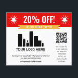 Flyer Red Special Oferece Desconto de seu Logotipo e Cód<br><div class="desc">Folheto de desconto de oferta especial para sua pequena empresa com um banner vermelho no topo combinado com um banner amarelo menor e fontes brancas em negrito. Folheto de desconto de oferta especial personalizado com seu logotipo,  código QR e texto personalizado.</div>
