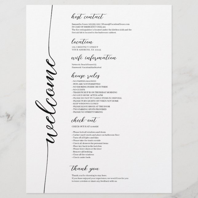 Flyer Regras da Casa do Guia de Boas-vindas do Aluguel d (Frente)