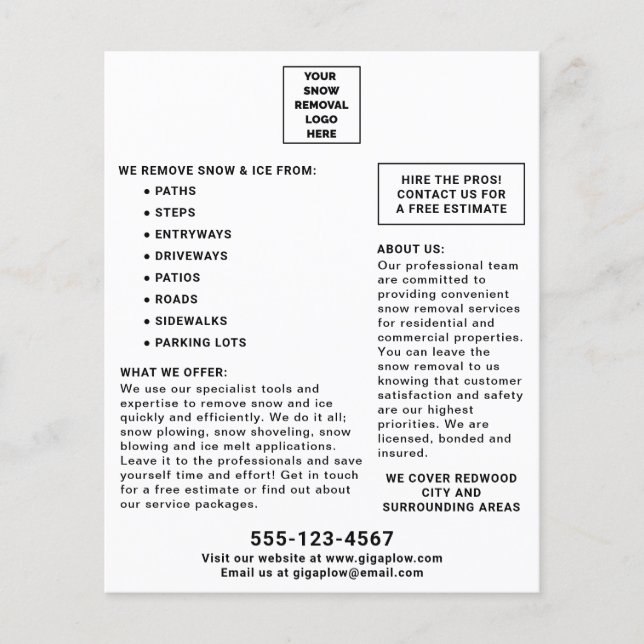 Flyer Remoção da neve Adicionar seu Marketing de logotip (Frente)
