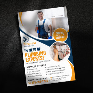Flyer Reparo Profissional de Encanação Encanador Laranja