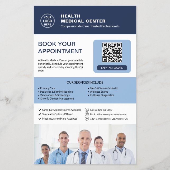 Flyer Reserva de Consulta QR Clínica de Saúde (Frente)