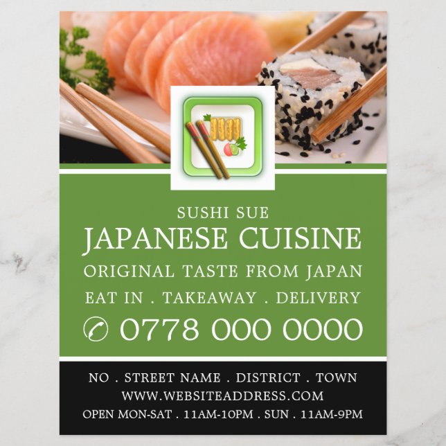 Flyer Restaurante Japonês, Publicidade Sushi (Frente)