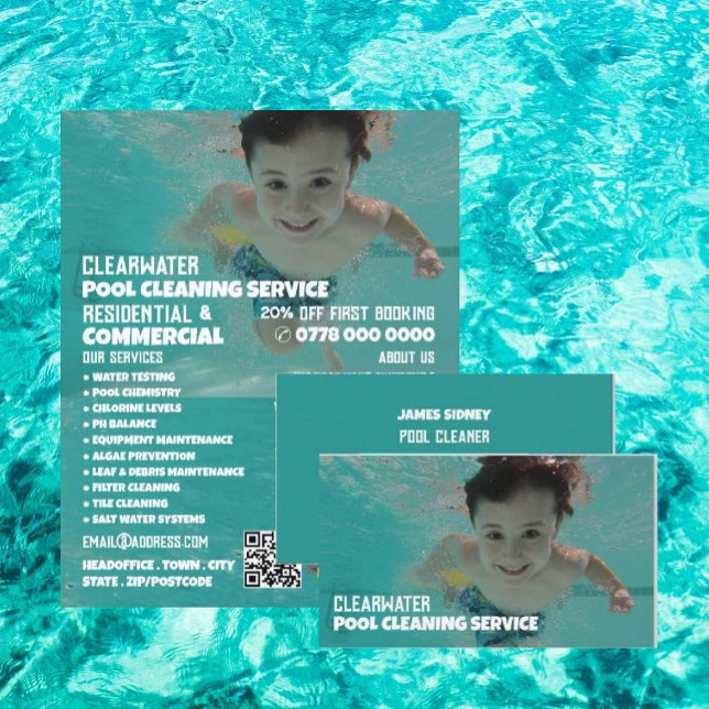 Flyer Retrato do Nadador Infantil, Limpeza da Piscina Na (Criador carregado)