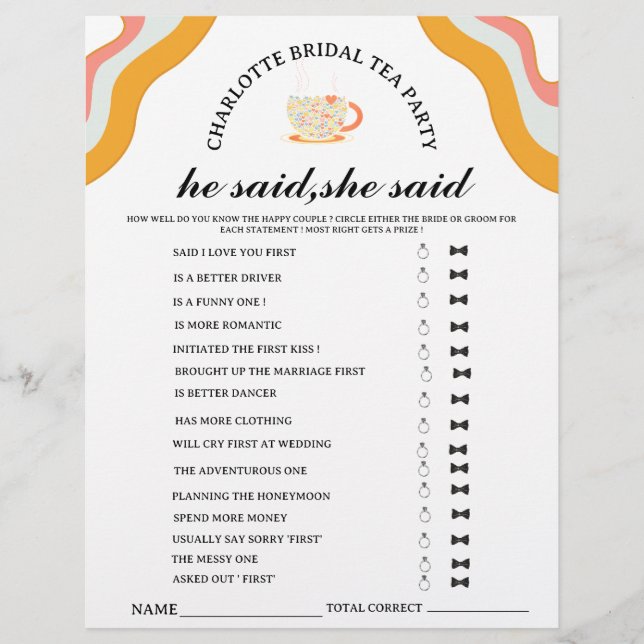 Flyer Retro Ele disse que ela disse o jogo do Bridal Tea (Frente)