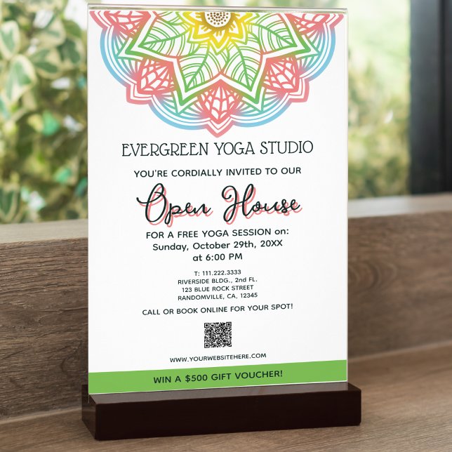 Flyer Retro Mandala Flower Yoga Studio Open House (Spread the word about your yoga studio's upcoming events with a unique mandala-designed flyer.)