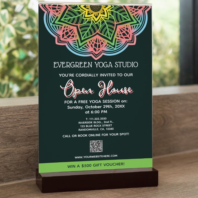 Flyer Retro Mandala Flower Yoga Studio Open House (Spread the word about your yoga studio open house or event with these flyer templates.)