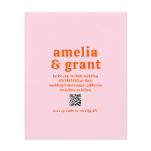 Retro QR Code Pink Budget Wedding Invitation