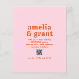 Flyer Retro QR Code Pink Budget Wedding Invitation
