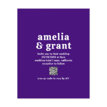 Retro QR Code Purple Budget Wedding Invitation