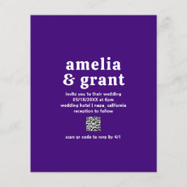 Flyer Retro QR Code Purple Budget Wedding Invitation
