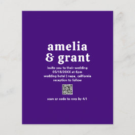 Flyer Retro QR Code Purple Budget Wedding Invitation